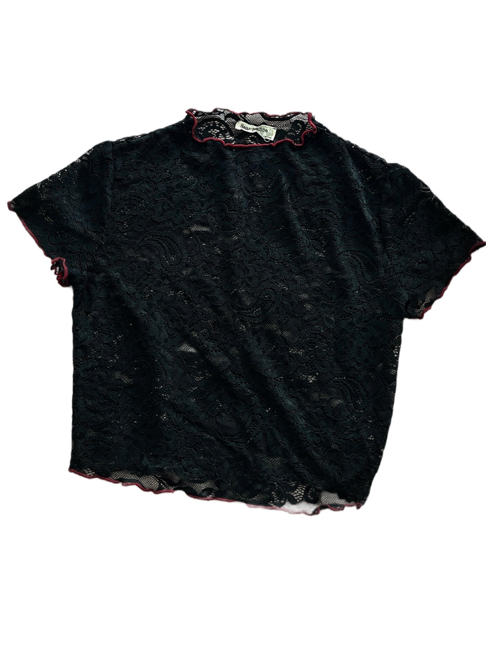 Bear Dance Black Lace Crop Top with Red Trim Sz L